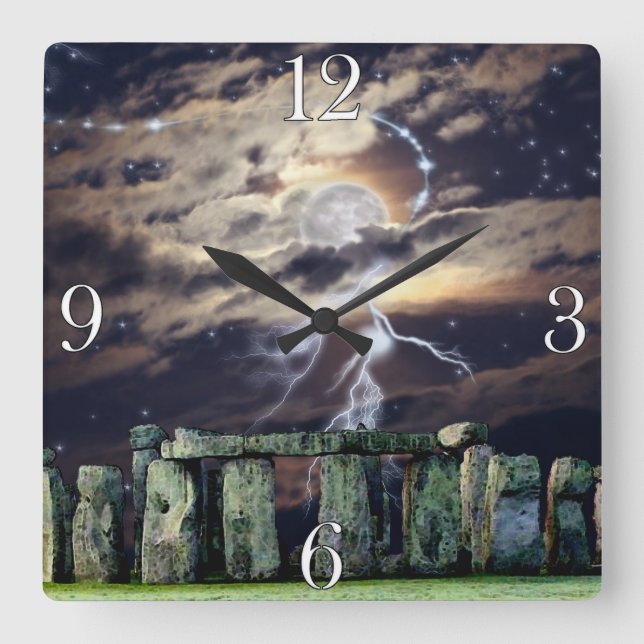 Reloj Cuadrado Stonehenge Mystical Druid Art History Clock (Anverso)