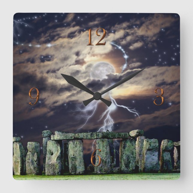 Reloj Cuadrado Stonehenge Standing Stones & Moon Fantasy (Anverso)