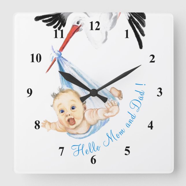 Reloj Cuadrado Stork Carrying Baby Wall Clock - Funny  (Anverso)