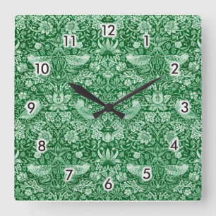 Reloj Cuadrado Strawberry Thief Green, William Morris
