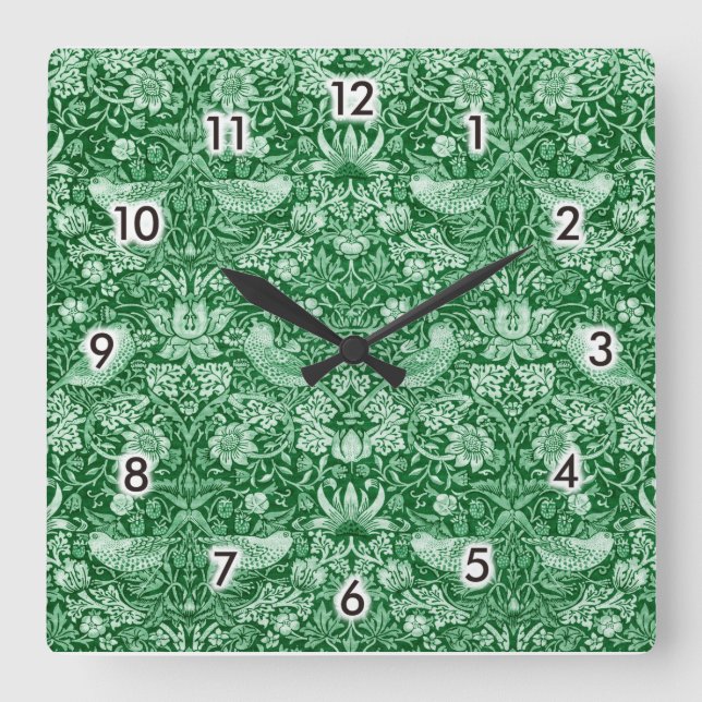 Reloj Cuadrado Strawberry Thief Green, William Morris (Anverso)