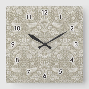 Reloj Cuadrado Strawberry Thief Ivory, William Morris