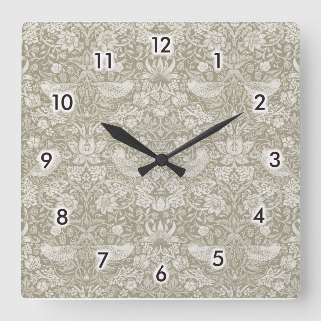 Reloj Cuadrado Strawberry Thief Ivory, William Morris (Anverso)