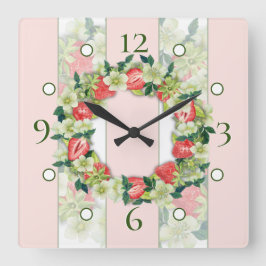 Reloj Cuadrado Strawberry Wreath Striped Acrylic Wall Clock
