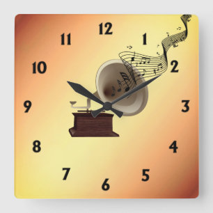 Reloj Cuadrado Streams musicales del gramófono con 12 números