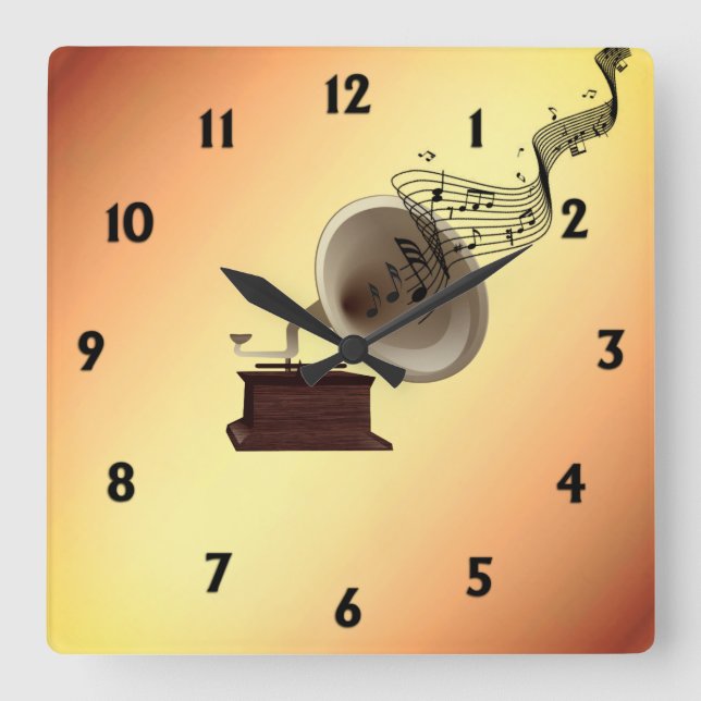 Reloj Cuadrado Streams musicales del gramófono con 12 números (Anverso)