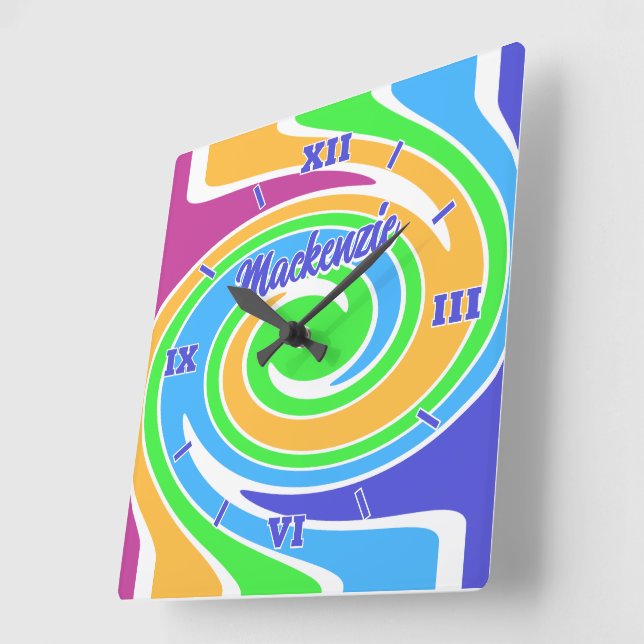 Reloj Cuadrado Stylish and Fun Bright Rainbow Abstract (Ángulo)
