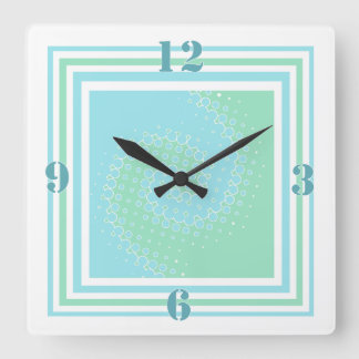 Reloj Cuadrado Stylish Mint Green & Aquamarine Swirl Wall Clock