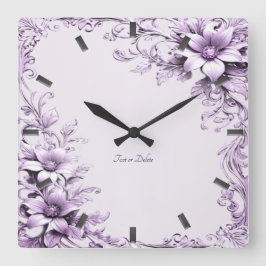 Reloj Cuadrado Stylish Purple Flowers Wall Clock