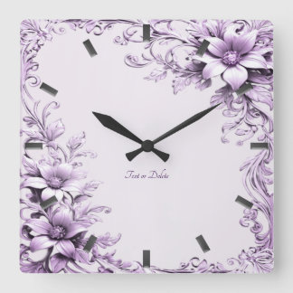Reloj Cuadrado Stylish Purple Flowers Wall Clock