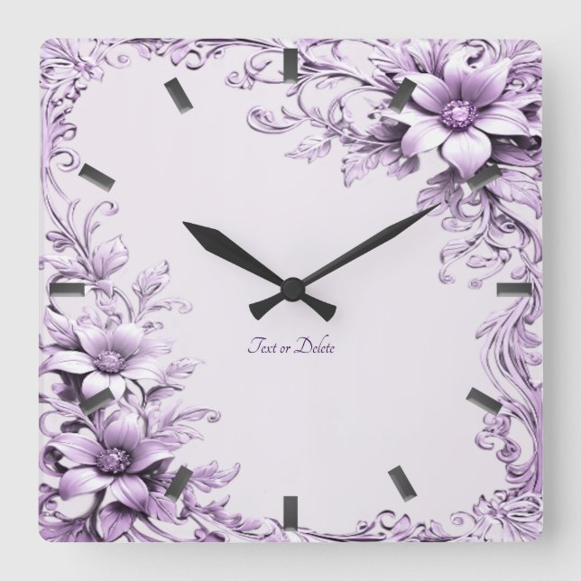 Reloj Cuadrado Stylish Purple Flowers Wall Clock (Anverso)