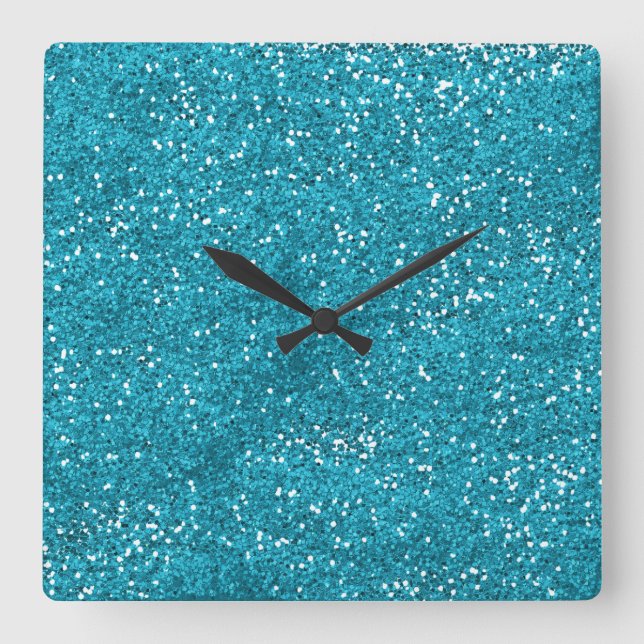 Reloj Cuadrado Stylish Turquoise Blue Glitter (Anverso)