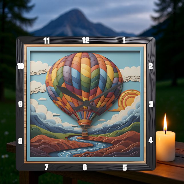 Reloj Cuadrado Stylized Hot Air Balloon River Valley (Subido por el creador)