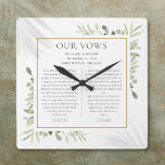 Reloj Cuadrado Su Y Su Boda Votan Por El Foliage De La Energía Ve<br><div class="desc">Con delicadas hojas de acuarela,  este regalo de moda de boda puede ser personalizado con sus votos especiales de boda. Diseñado por Thisisnotme©</div>