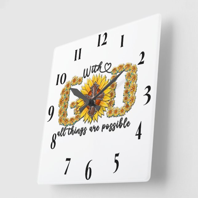 Reloj Cuadrado Sublimación/Escritura de Girasol inspirador (Ángulo)