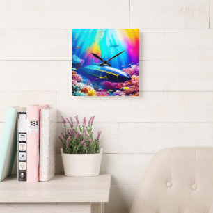 Reloj Cuadrado Submarino en un hermoso océano