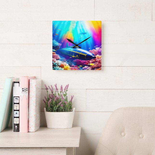 Reloj Cuadrado Submarino en un hermoso océano (Sala de lectura)