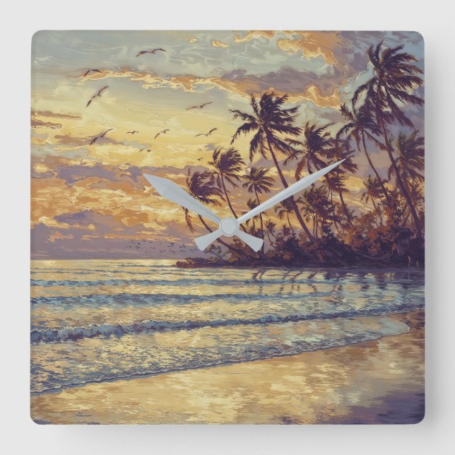 Reloj Cuadrado Subtle Beach Light - Impressionism Style Landscape (Anverso)
