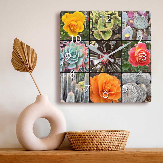Reloj Cuadrado Suculento collage de fotografías de flores de rosa (Subido por el creador)