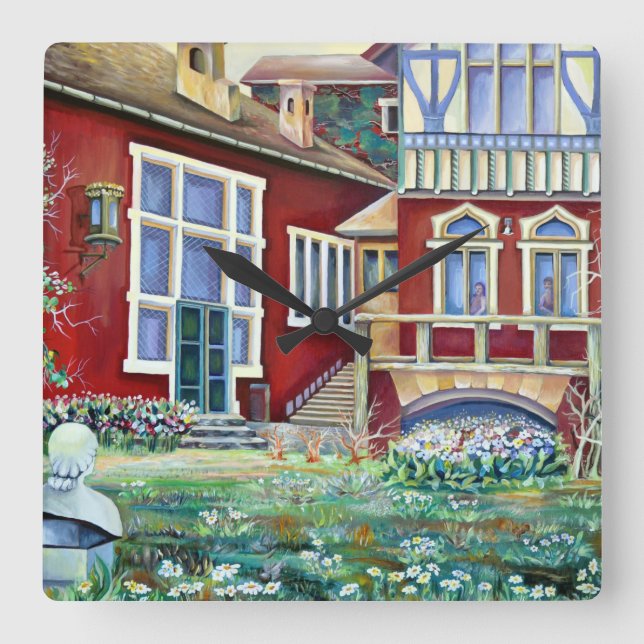 Reloj Cuadrado Suecia, paisaje tradicional (Anverso)