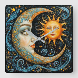 Reloj Cuadrado Sueño Celeste caprichoso: Luna y Sol.