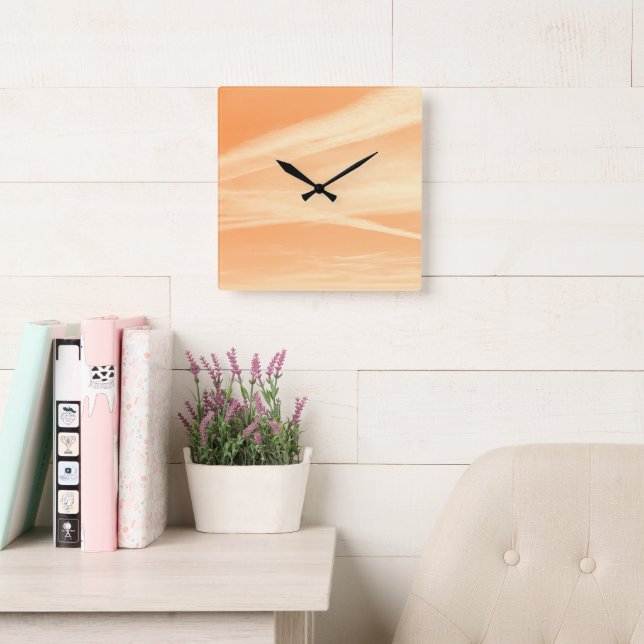 Reloj Cuadrado Sueño de cielo amarillo naranja suave 1 (Sala de lectura)