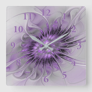 Reloj Cuadrado Sueño de Flor de Lavanda Arte Fractal Abstracto Mo