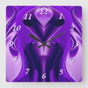 Reloj Cuadrado Sueños del arcoiris púrpura 3D , Alien