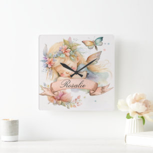 Reloj Cuadrado Sueños dulces florales caprichosos niña hada durmi