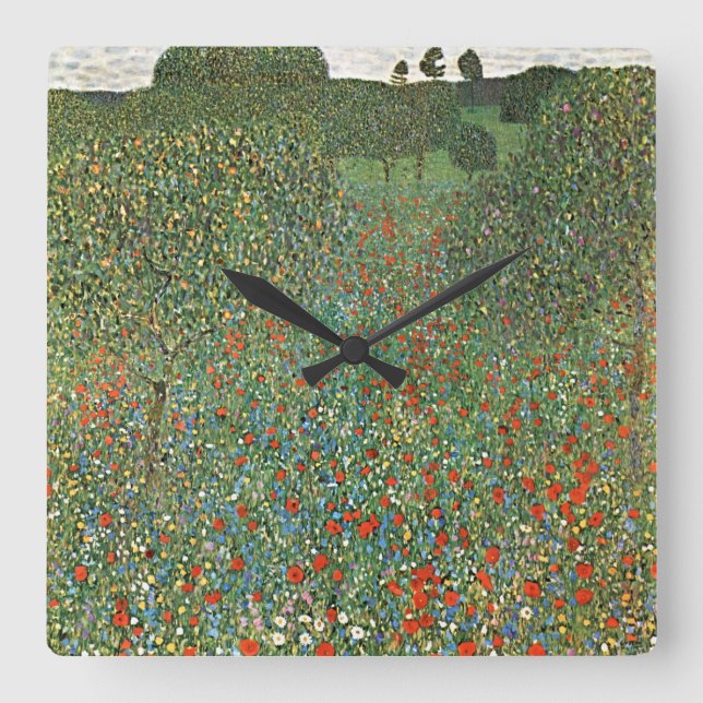 Reloj Cuadrado Sueños etéreos: Mohnfeld de Gustav Klimt (Anverso)