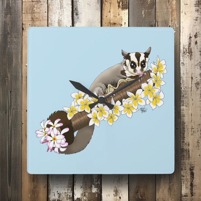 Reloj Cuadrado Sugar Glider Cute Floral (Subido por el creador)