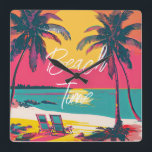 Reloj Cuadrado Summer Beach Time Retro Surfer Palm Trees Sunset<br><div class="desc">Verano Playa Vibe Retro Surfer Palm Trees Sunset</div>