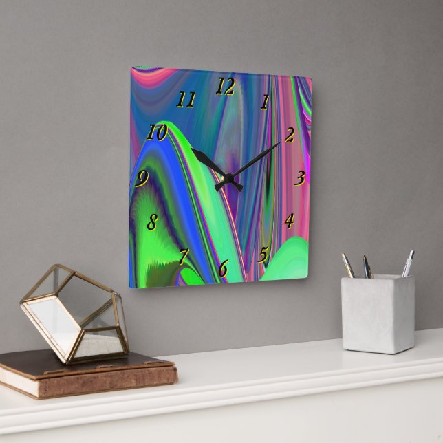 Reloj Cuadrado Summerfeeling, Resumen 3D Rainbowart (Oficina)