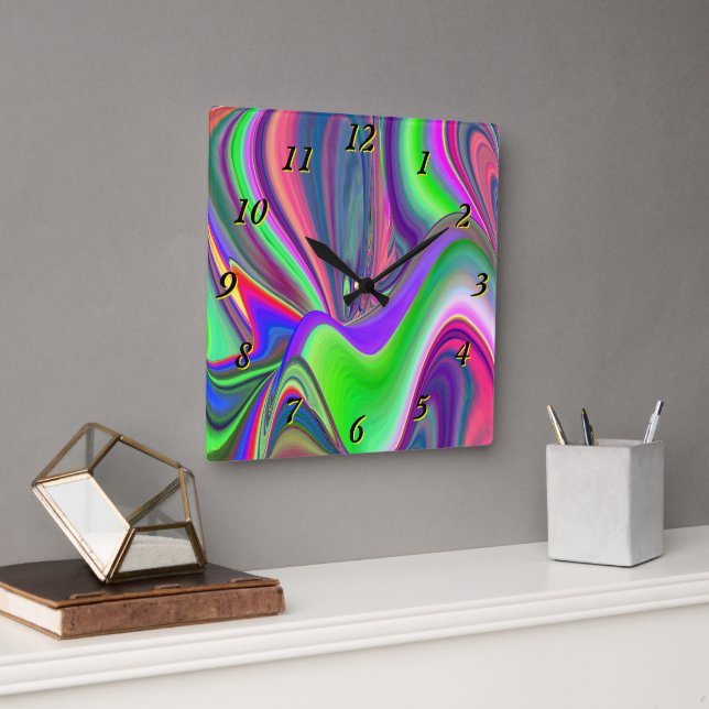 Reloj Cuadrado Summerfeeling, Resumen 3D Rainbowart (Oficina)