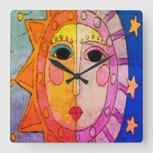 Reloj Cuadrado Sun and Moon Abstract Art