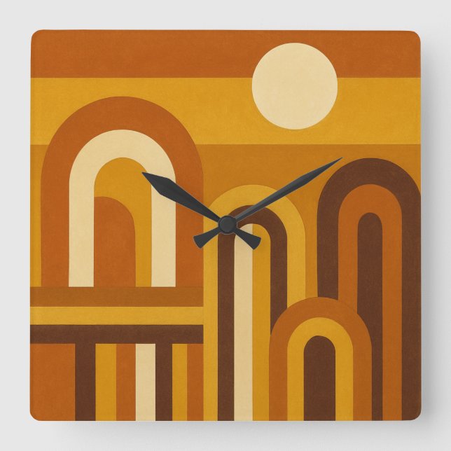 Reloj Cuadrado Sun & Arches Mid Century Modern Geometric Design (Anverso)