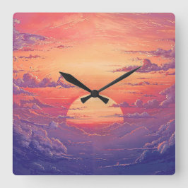 Reloj Cuadrado Sun Horizon - Vibrant Painterly Illustration Style