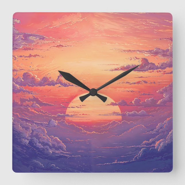 Reloj Cuadrado Sun Horizon - Vibrant Painterly Illustration Style (Anverso)