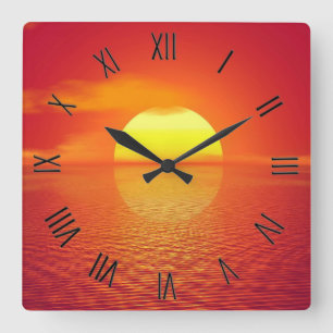 Reloj Cuadrado  Sun Sets Orange Calm Ocean Sunset  Black Numerals