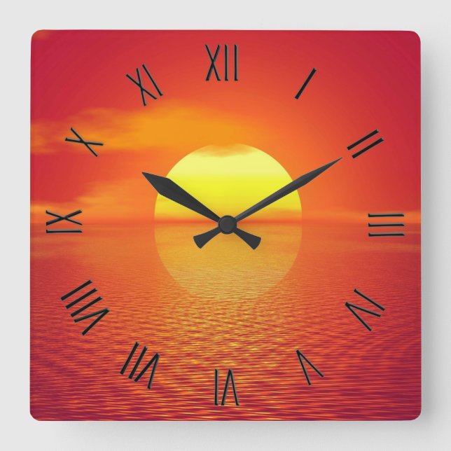 Reloj Cuadrado  Sun Sets Orange Calm Ocean Sunset  Black Numerals (Anverso)