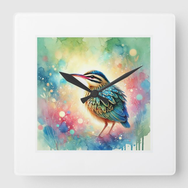 Reloj Cuadrado Sunbittern bird 270824AREF131 - Watercolor (Anverso)