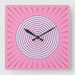 Reloj Cuadrado Sunburst geométrico moderno - Tonos rosados