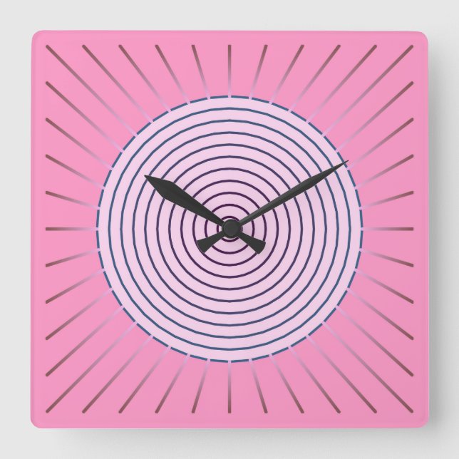 Reloj Cuadrado Sunburst geométrico moderno - Tonos rosados (Anverso)