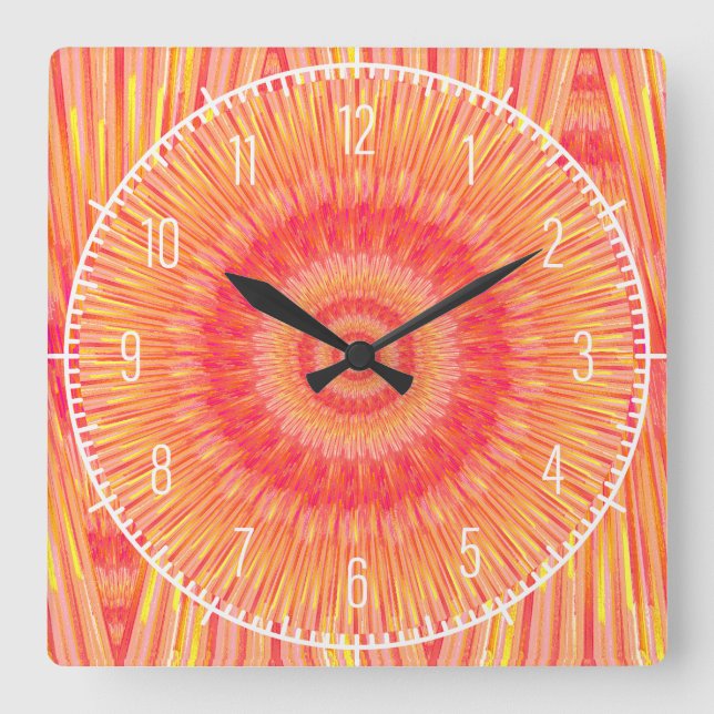 Reloj Cuadrado Sunburst Orange Square Wall Clock (Anverso)