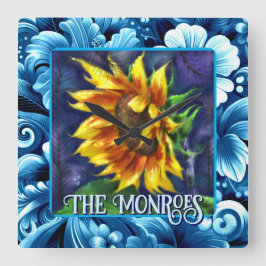 Reloj Cuadrado Sunflower at Night Flower Floral Personalized