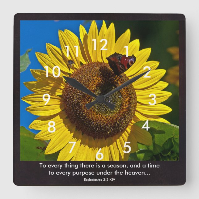 Reloj Cuadrado Sunflower Scripture (Anverso)