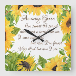 Reloj Cuadrado Sunflowers con Amazing Grace Hymn 