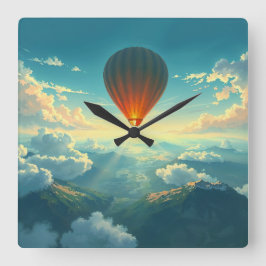 Reloj Cuadrado Sunlit Balloon Ride - Dreamlike Illustration Style