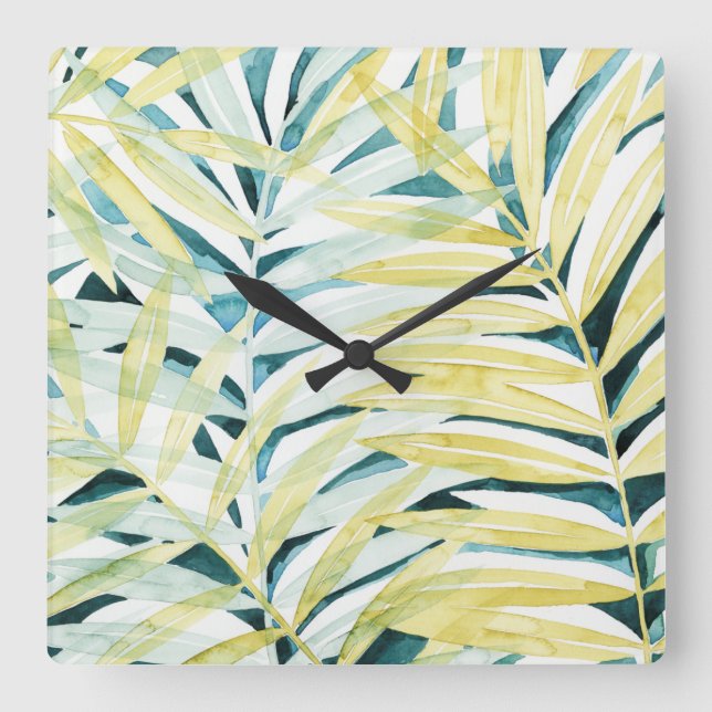 Reloj Cuadrado Sunlit Palms - Palm Tree Leaves (Anverso)