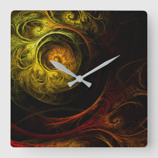 Reloj Cuadrado Sunrise Floral Red Abstract Art Square